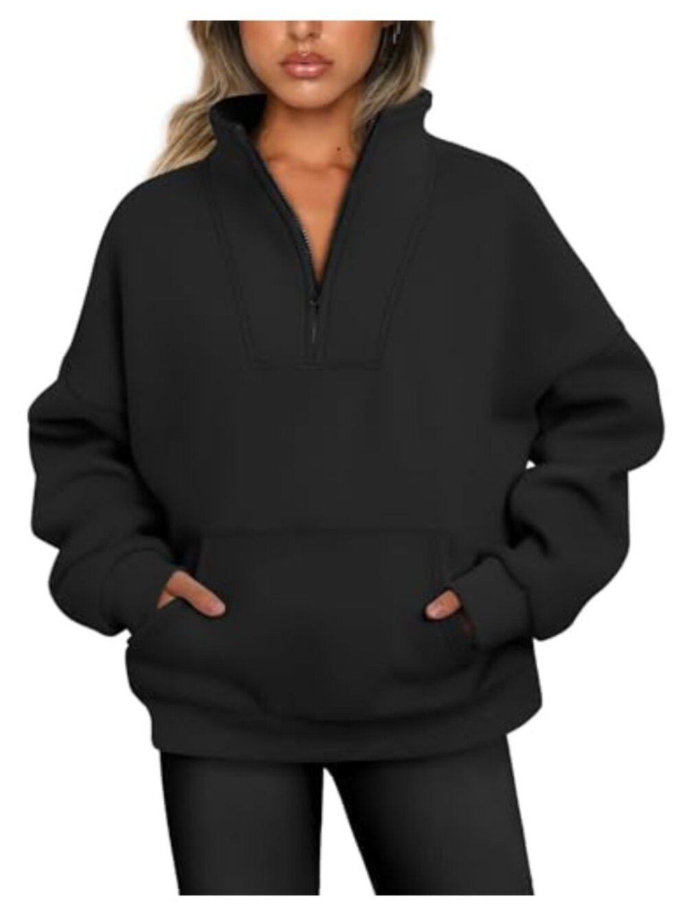Women's Half Zip Fleece Lined Sweatshirt Oversized Pullover Sweater